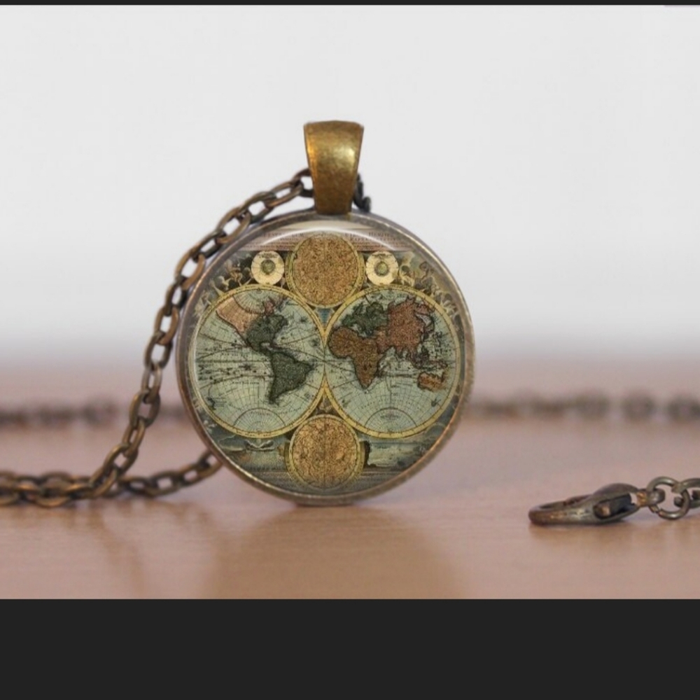 HANDMADE World Globe Necklace with 28" chain